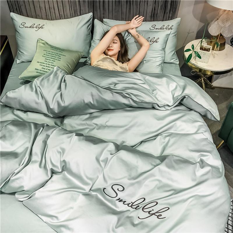 

2020 New Home Textile Bedding Set Luxury embroidered satin Quilt cover bed sheet pillowcase for king queen size Bed duvet covers, 05