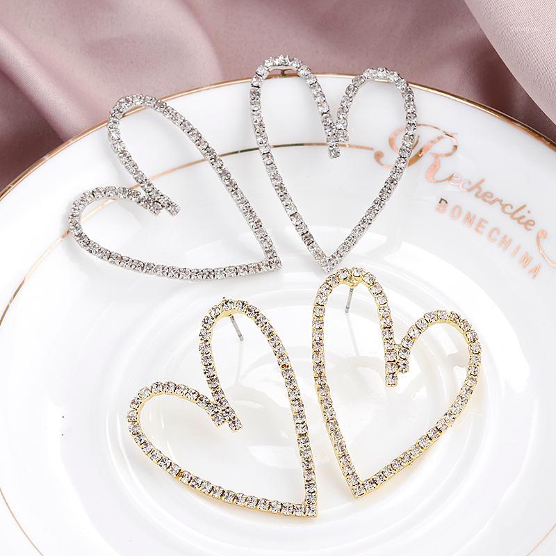 

Dangle & Chandelier AENSOA Gold Simple Full Rhinestone Love Earrings For Women Heart Geometric Statement Drop Gift Jewelry Pendiente1