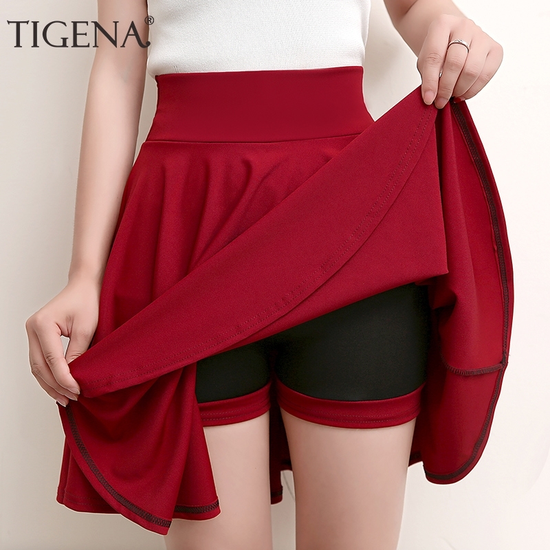 

TIGENA Plus Size Mini Shorts Skirts Women Casual A-line High Waist Pleated Skirt Female School Girl Skater Skirt Black Blue Y200326, Light blue