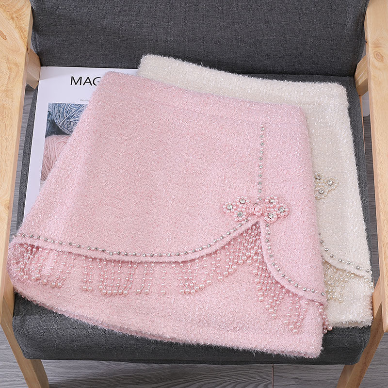 

2021 New Autumn and winter of cashmere burgle fine high-to-line pink female skirt y371 9252, Baise