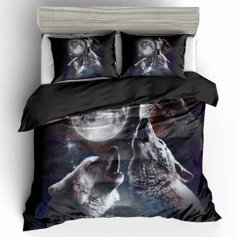 

3d wolf and moon Bedding set polyester Duvet Cover Bed Set Single  queen king size home textile1
