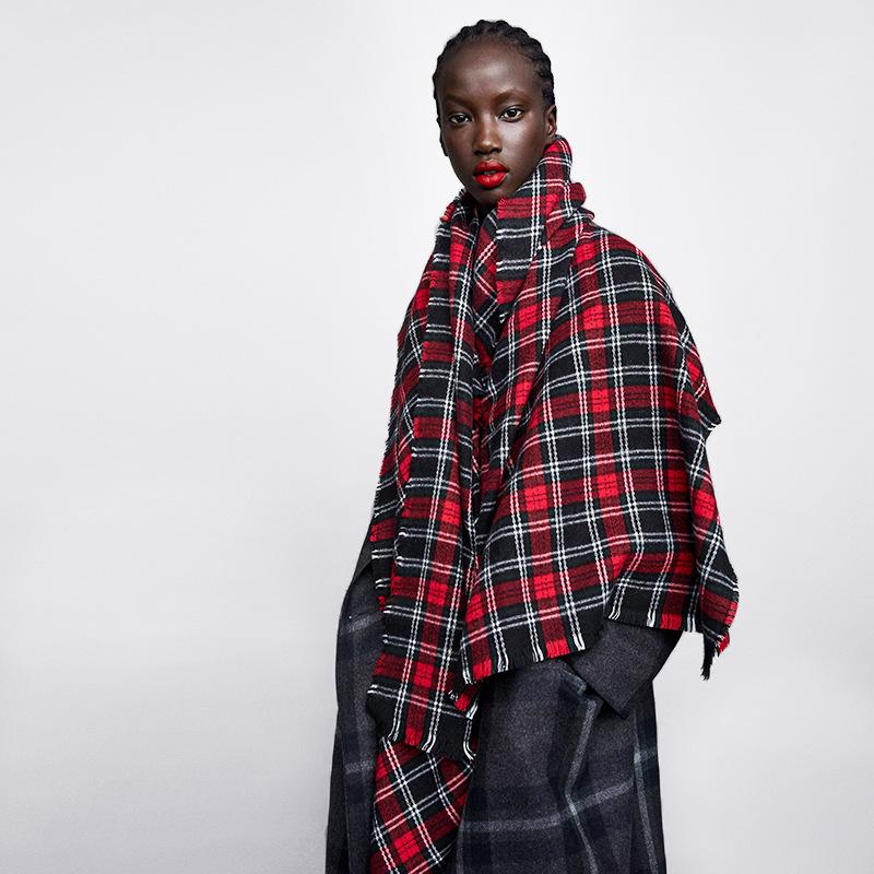 

2020 new arrival imitated cashmere scarf women check plaid acrylic wool shawl wraps with tassel winter thick warm brand scarf