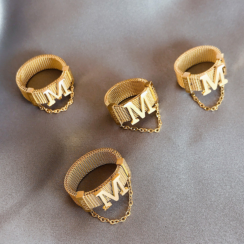 

Personality Young Ladies Gold Plated Stainless Steel Letter M Ring Female Hip Hop Rings Jewelry