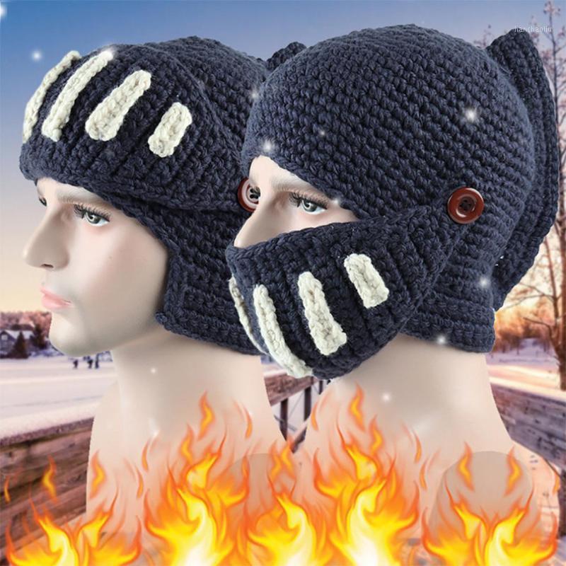 

Winter Outdoor Riding Hat and Mask 2020 New Roman Gladiator Knight Manual Knit Hat Winter Mask Cap Unisex Warm Fashion1, Black