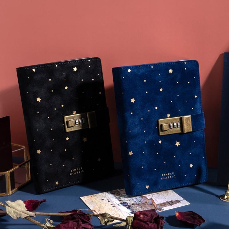 

Notepads B6 Suede Travel Notebook With Combination Lock Password Star Agenda Diary Journal Notepad Business Stationery