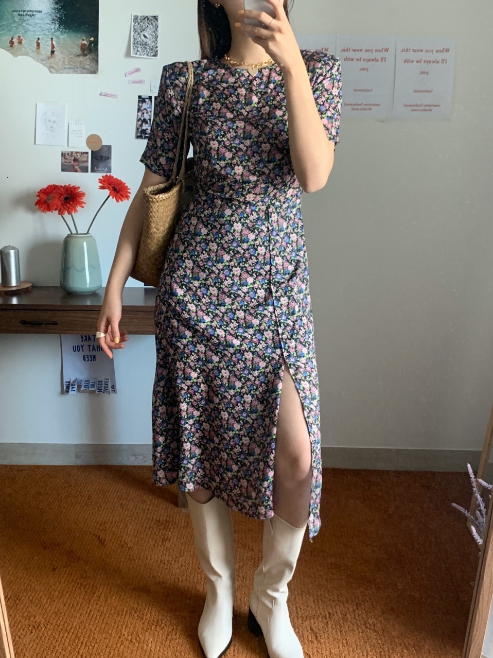 

2021 New Vintage Floral Print Maxi Split Women Boho Casual Es Robe Keqw, Red