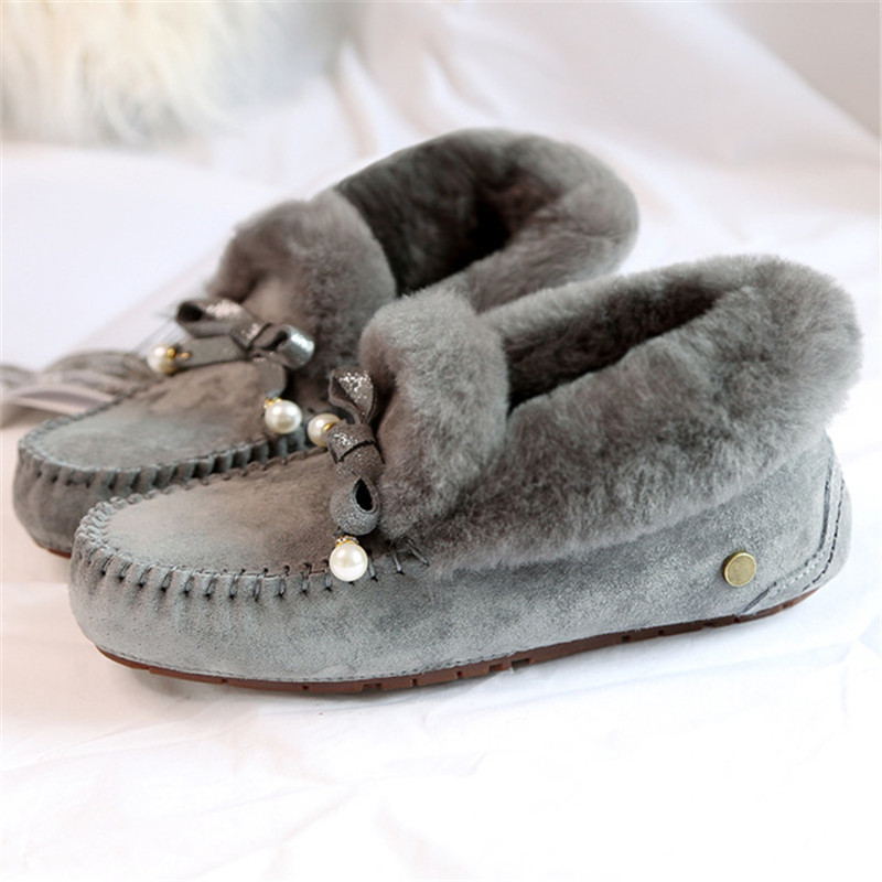 

100% natural wool skin winter snow boots warm leather shoes of genuine female classic style, Gray