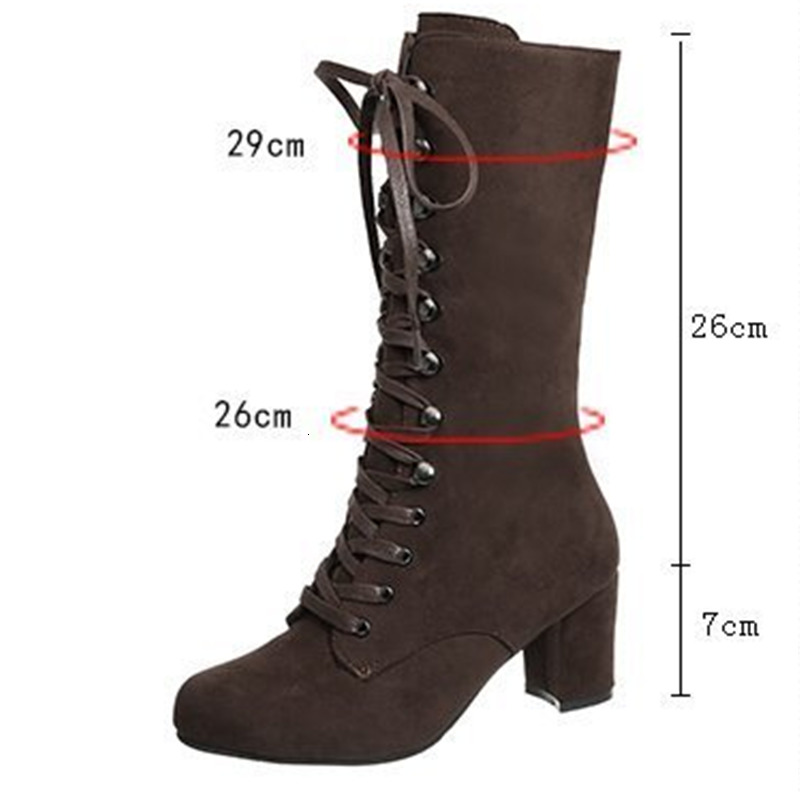 

2021 New Autumn Winter Women's Vintage Lace-up Mid Foot Round Fashion Comfortable Style High-heeled Shoes Knee High Boots 4588, Black