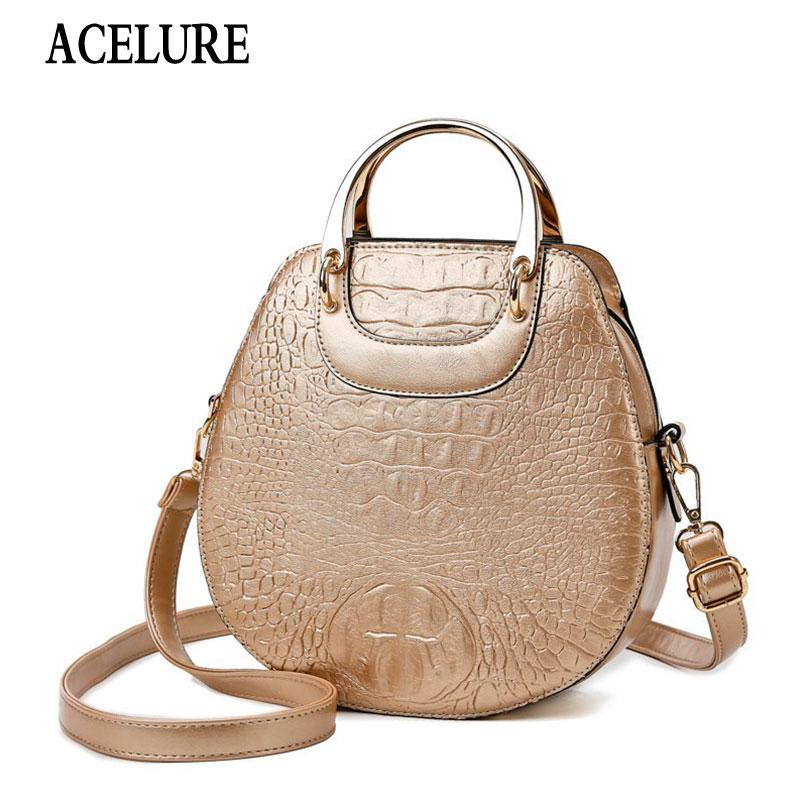 

ACELURE Solid Color Women Designer PU Leather Handbags High Quality Small Shoulder Bags Ladies Fashion Alligator Messenger Bags, Black