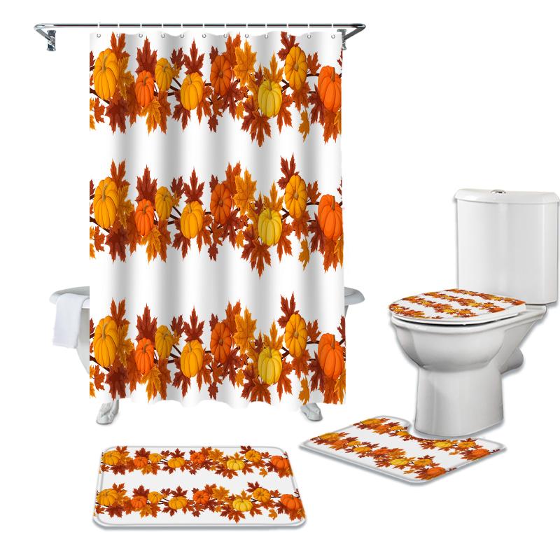 

Autumn Pumpkin Shower Curtains Set Bath Mat Set Toilet Cover Bathroom Accessories Bathroom Rug