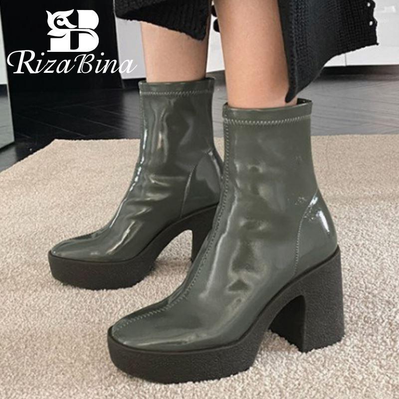 

RIZABINA New Women High Heel Boots Thick Heel Platform Women Ankle Boots Fashion Cool Winter Shoes Footwear Size 34-391, Ivory
