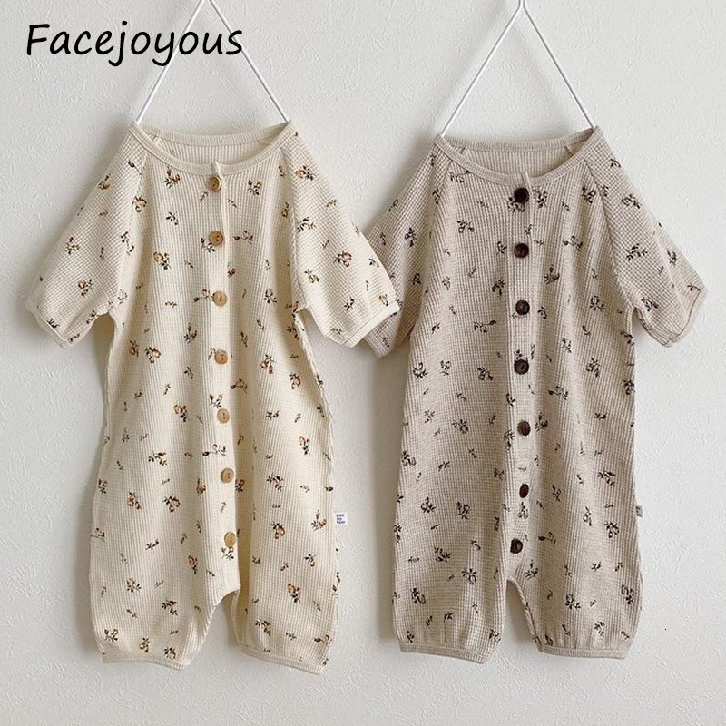 

2021 New Boys Girls Rompers Autumn Half Sleeve Button Infant Kids Jumpsuit Cute Floral Cotton Clothes Baby Boutique Clothing 0-24m 64pi, Short c