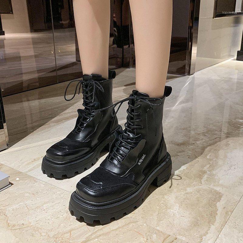

Newest Autumn Fashion Booties Lady European Style Chunky Cowboy Black Motorcycle Ankle Platform Boots for Women1
