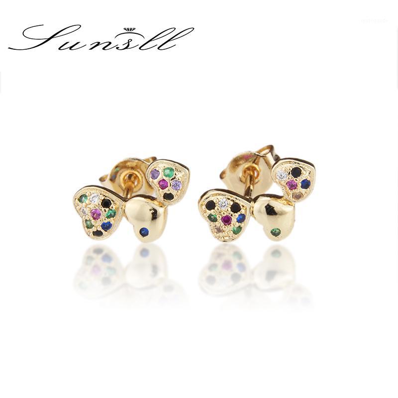 

SUNSLL Fashion gold copper stud earring mixed cubic zircon cross/ heart earrings for women / girls simple jewelry birthday gift1