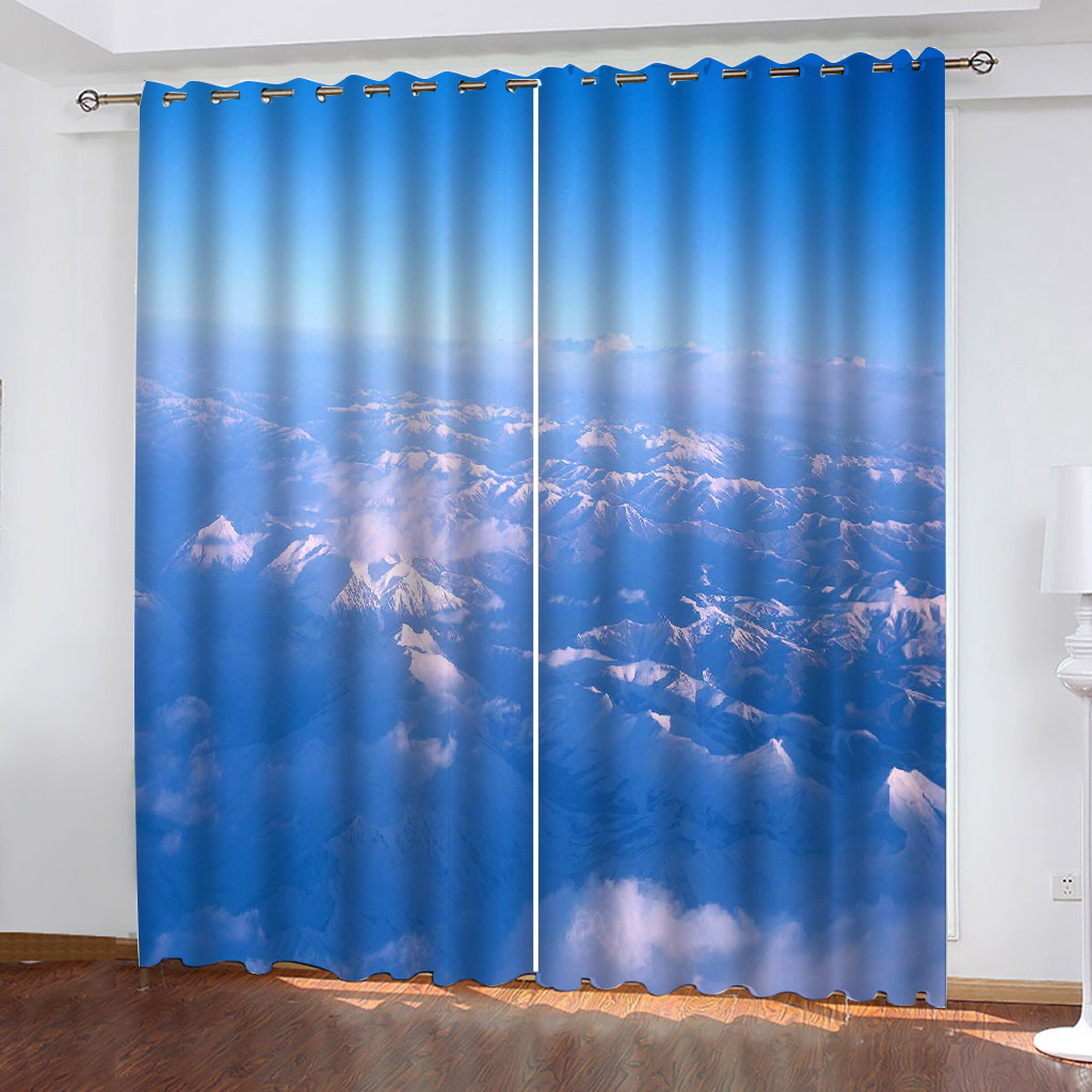 

Beautiful Photo Fashion Customized 3D Curtains Snow mountain curtains stereoscopic curtains, Blue