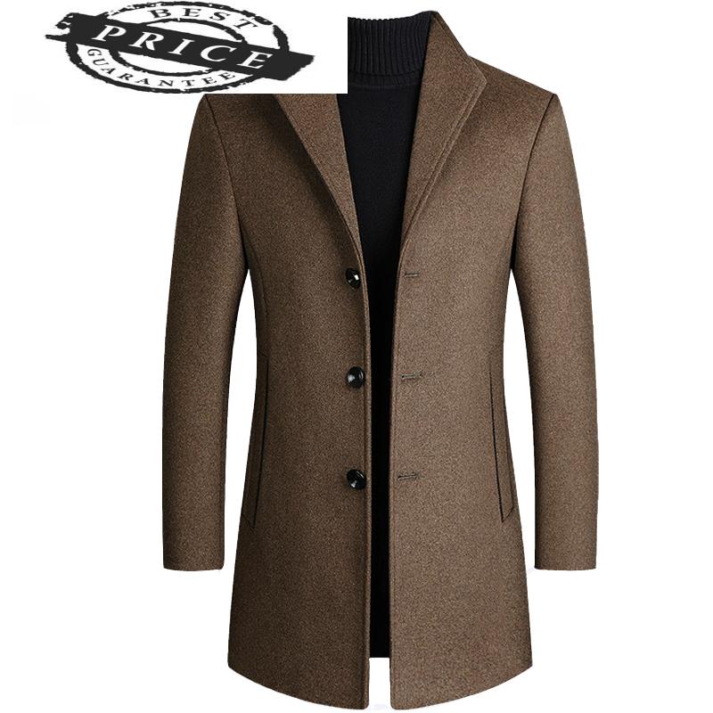 

wool coat Winter Wool Men Jacket Men's High-quality Thick men trench coat 6 color woolen 22002, Black
