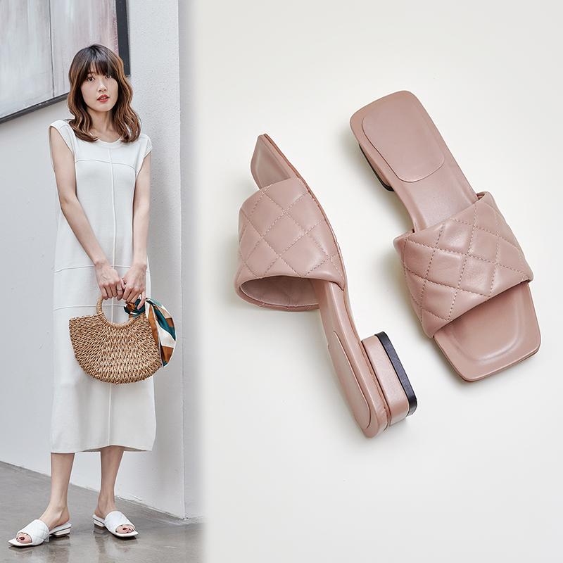 

New Women Summer shoes For Walking Home Concise Open-Toed low Heels slippers girl's Casual House Shoes Woman Heels, White