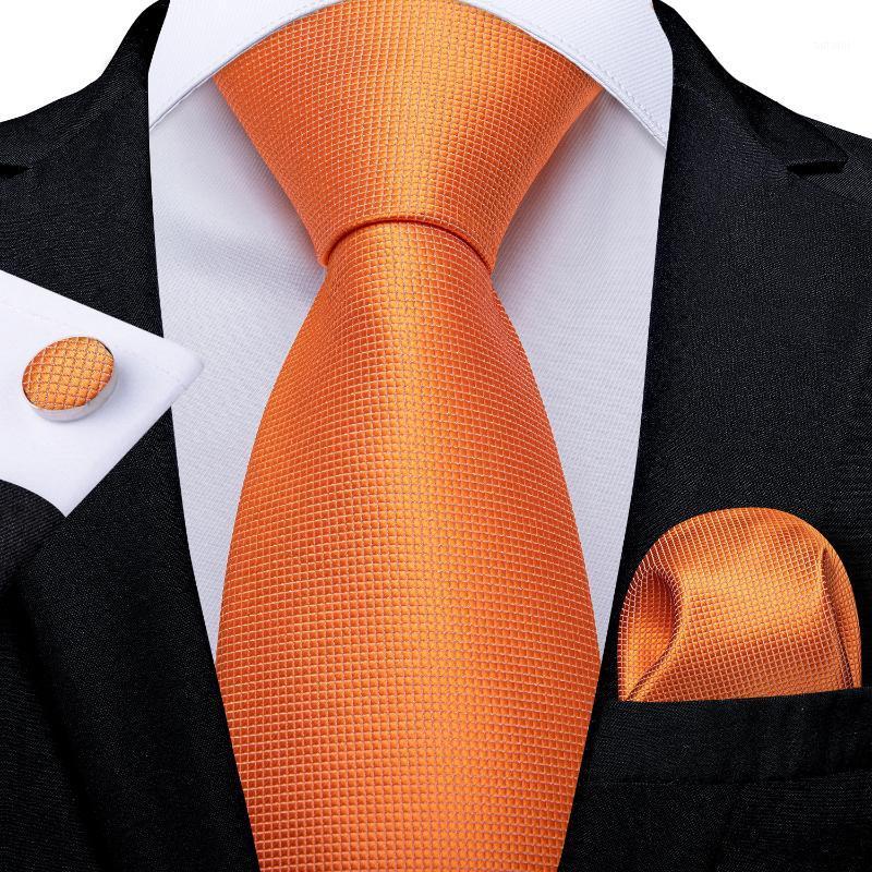 

DiBanGu Mens Necktie Orange Solid Designer Silk Wedding Tie For Men Necktie Ring Hanky Cufflinks Tie Set Business Party1