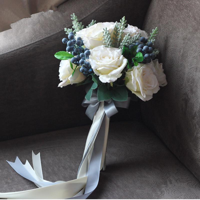 

2set/pack Wedding Flower Set Wedding Bride Bridesmaid Hand Bouquet Simulation Flower photography photo props, 2set bride bouquet