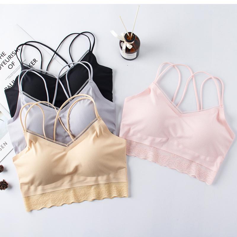 

Sexy Sling Sports Bra For Women Thin Section Beautiful Back Strap Bottoming Vest Gym Push Up Running Sport Bras Tube Top, Beige