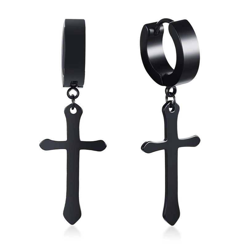

JHSL Small Christian Cross Dangle Earrings for Men Black Gold Silver Color Stainless Steel High Polishing Fashion Jewelry