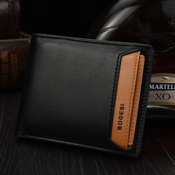 

Business Short Wallet Men Pu Leather Men's Wallets Slim Bifold Removable ID Card Case Vintage Holders, Black