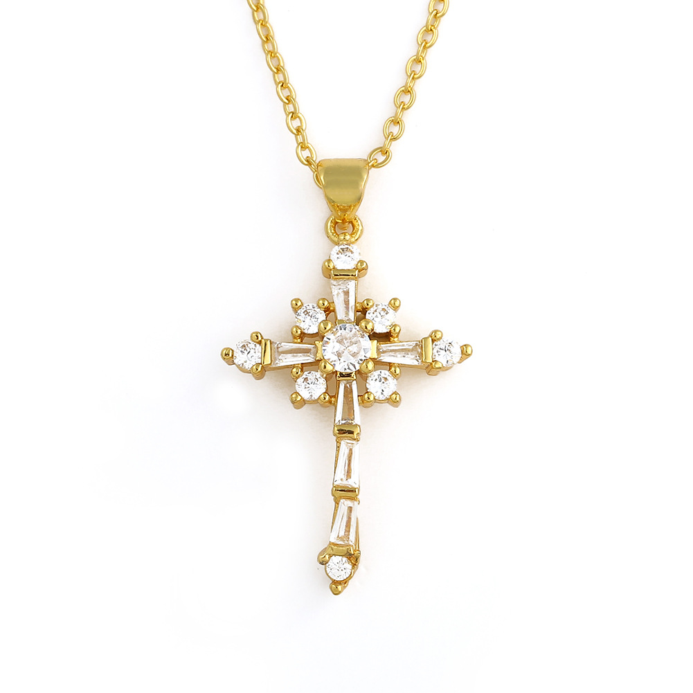 

Crystal CZ Gold Color Jesus Cross Pendant Necklaces For Women Men Trendy Classic Necklace Jewelry Gift Wholesale