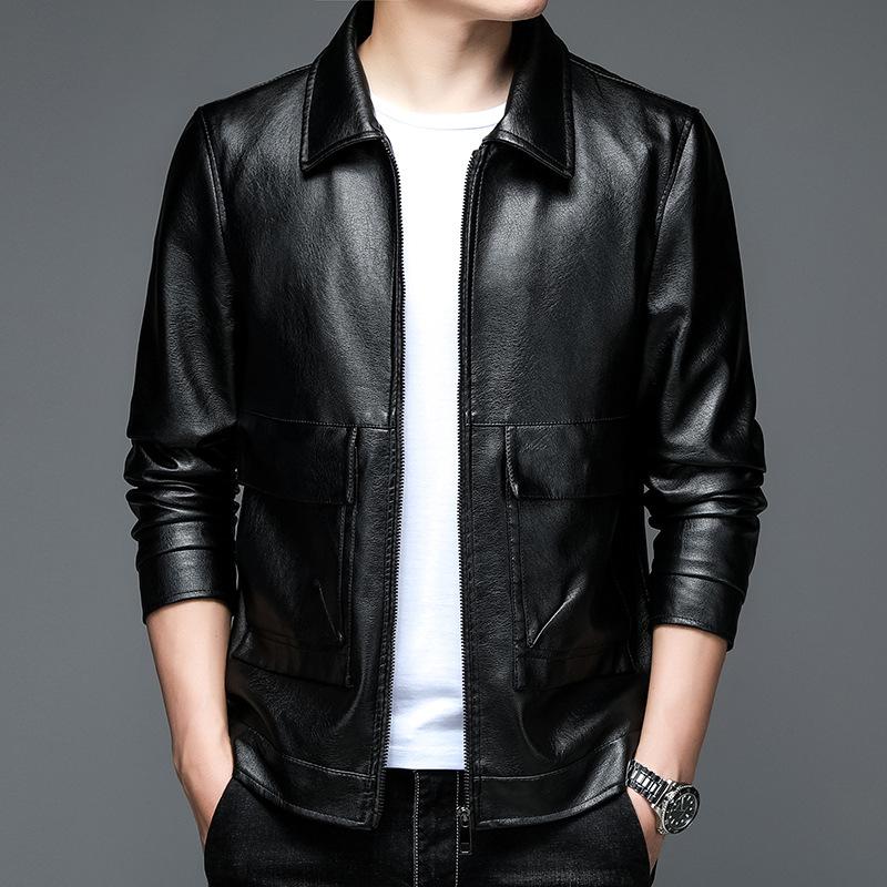 

Men's Fur & Faux Mens Leather Jacket Turn Down Collar Biker For Men Autumn Winter Pu Motorcycle Casual Coats, Black