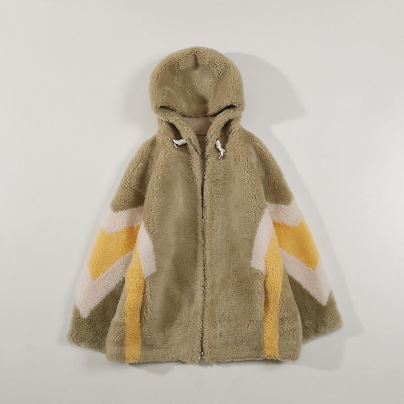 

Women's Fur & Faux Lamb Coat For Women Short Style With Hooded Grain Sheep Shearling Korean Autumn/winter 2021, Blue
