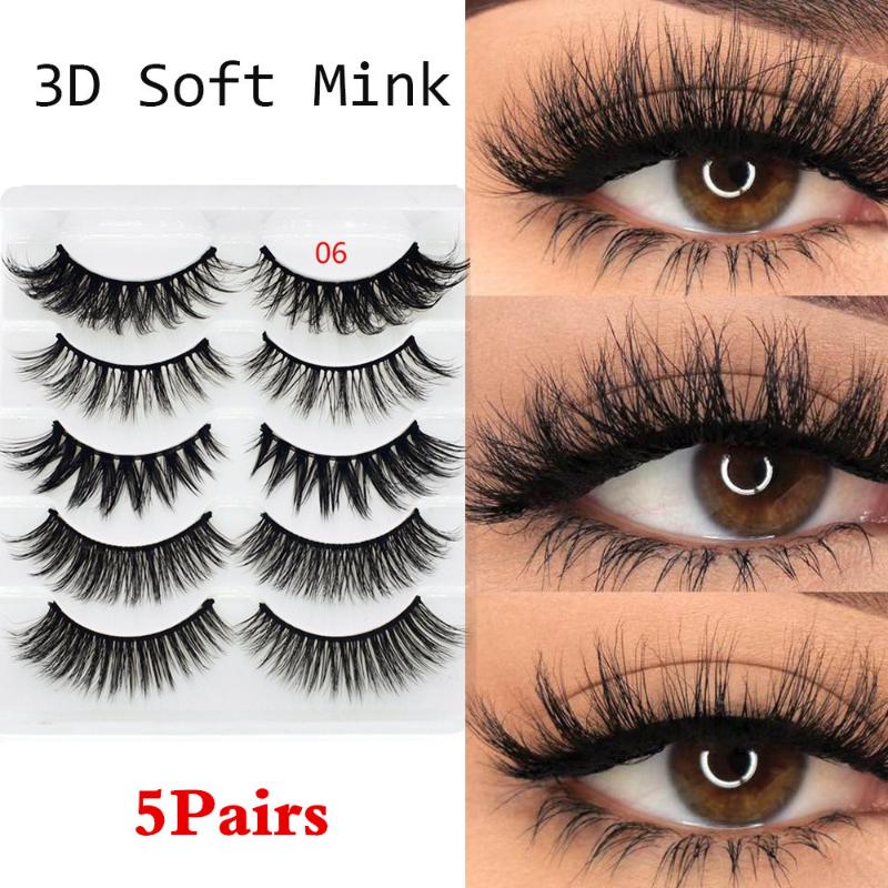

5 Pairs Soft Natural 3D Mink Hair False Eyelashes Wispy Multilayers Cross Long Lashes Eye Makeup Tools Handmade Extension Lashes