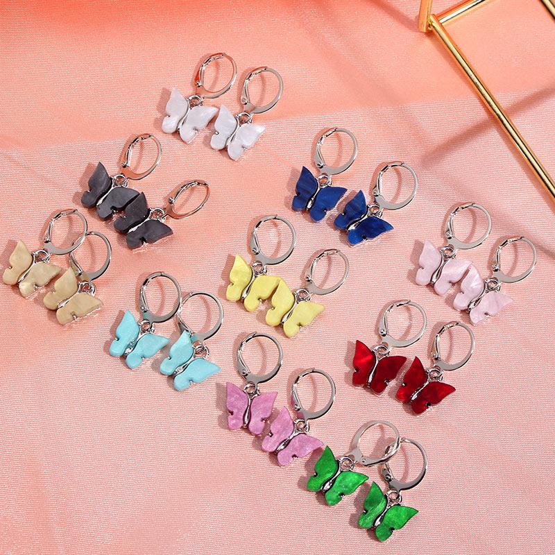 

Flatfoosie 2 Pair/Set Korea Animal Resin Hoop Earrings Insect Multcolor Butterfly Acrylic Silver Color Earring Delicate Jewelry