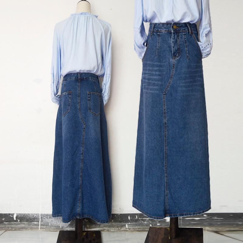 

Free Shipping 2020 New Fashion Denim Cotton Plus Size -2XL Long Maxi Casual Women Skirt Spring And Autumn A-line Ladies Skirts, Blue