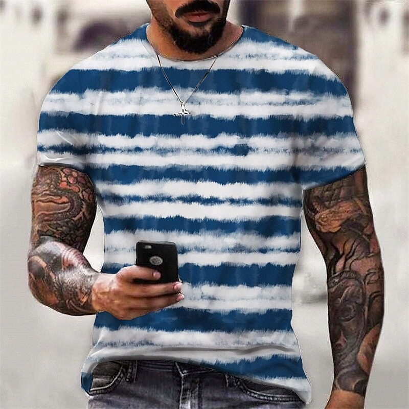 Men's T shirt 3D Print Graphic Tie Dye Crew Neck Daily Sports Print Short Sleeve Tops Casual Classic Designer Big and Tall Navy Blue t9Fq#