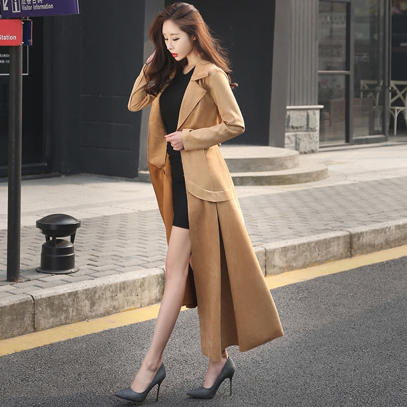 

2021 New As a Chi Trench for Fine Women Microsuede Belt Jackets Female Autumn Jacket Tunic Long Coat Wxf125 E0d2, Grey