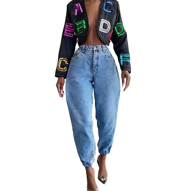 

Blue Jeans Femme Taille Haute New Style High Waist Loose Jean Large Femme Fashion Casual Womens Jeans Boyfriend Woman Streetwear