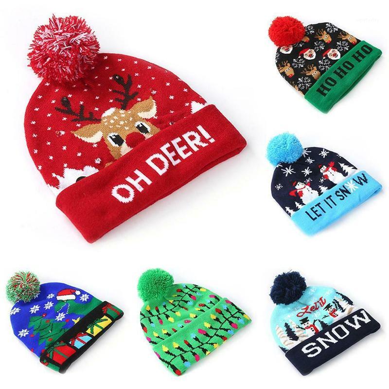 

2020 New Year LED Light Christmas Hats Beanie Sweater knitted Christmas Light Up Knitted Hat for Kid Adult For Party1