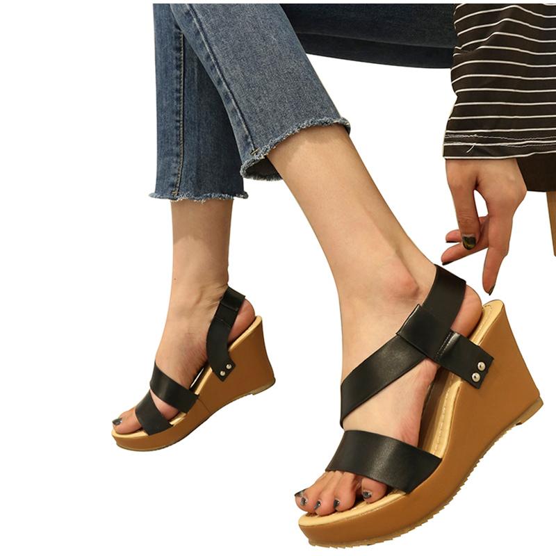 

Women High Heels Shoes PU Woman Fashion Sandals Wedge Platform Summer Slip On Ladies Open Toe Casual Female Footwear 2021, Gold