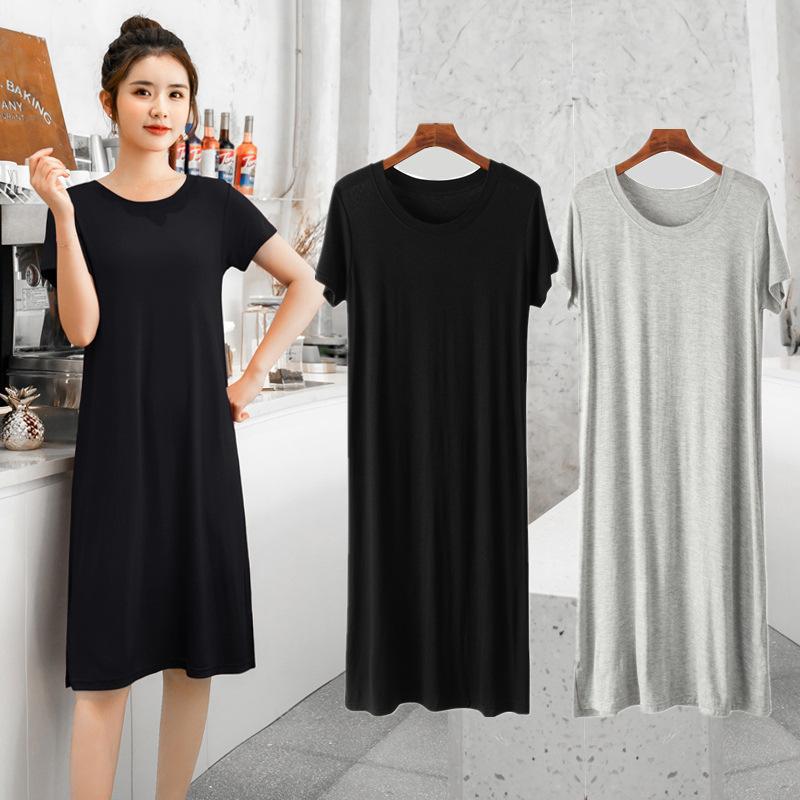 

Comfort Modal Simple Style Casual Homewear Dress Summer New Ladies V-Neck Large Size Women Nightgown Short Sleeve