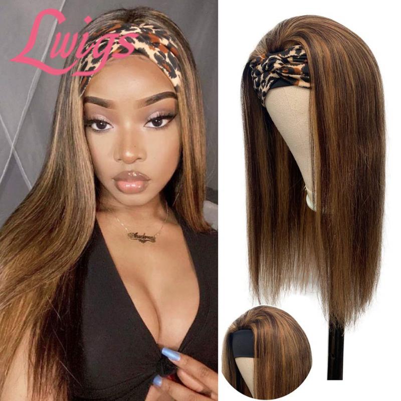 

Ombre Blonde Highlight Headband Wig Human Hair Headband Wigs Piano Color Brazilian Straight Hair Scarf Wig For Black Women, As pic
