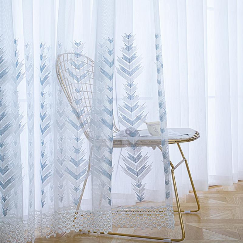 

Pastoral Blue Plant Flowers Pattern Curtains for Living Room Beige Voile Sheer Drape Balcony Partition Curtain Kitchen MY220#40, Color 02 tulle