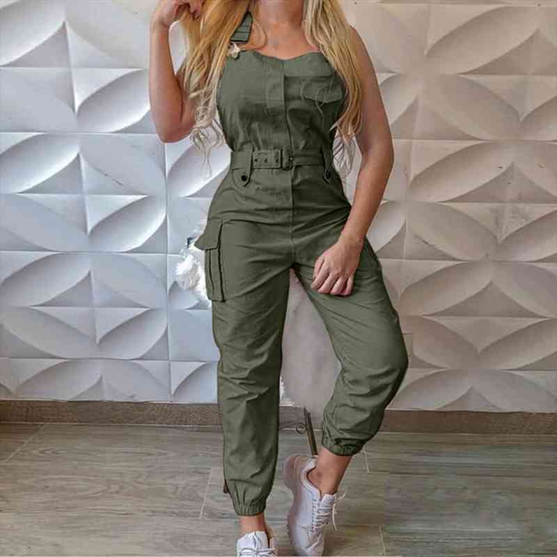 

jumpsuit sleeveless halter polyester casual backless slim women romper casual cargo pant elegant pencil pants loose overall, White