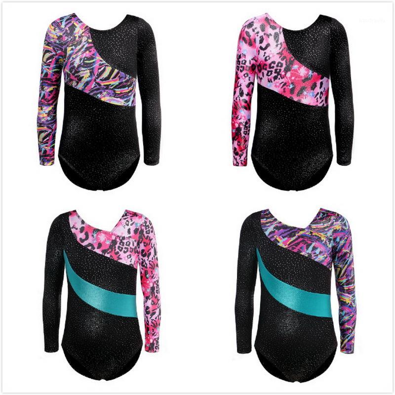 

2-10Y Girls Gymnastics Loetard Long Sleeve Ribbon Stripe Dance Leotard Sparkle Children Dancewear Costumes Leotards1