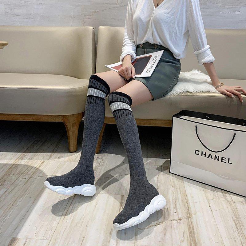 

Woman Autumn Boots Ladies shoes fashion concise Over the knee Elastic Sock boots Slip on New 2020 high quality botas de mujer1, Black