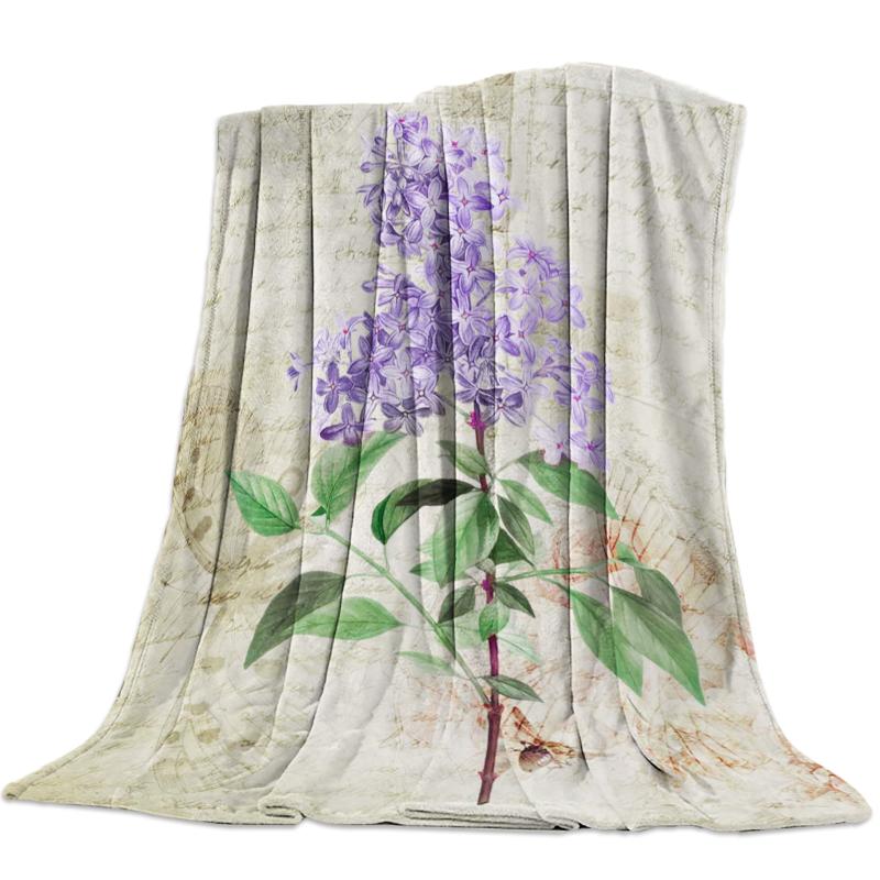 

Vintage Plant Lavender Purple Throw Blanket Portable Soft Blanket for Sofa Microfiber Flannel Blankets for Beds