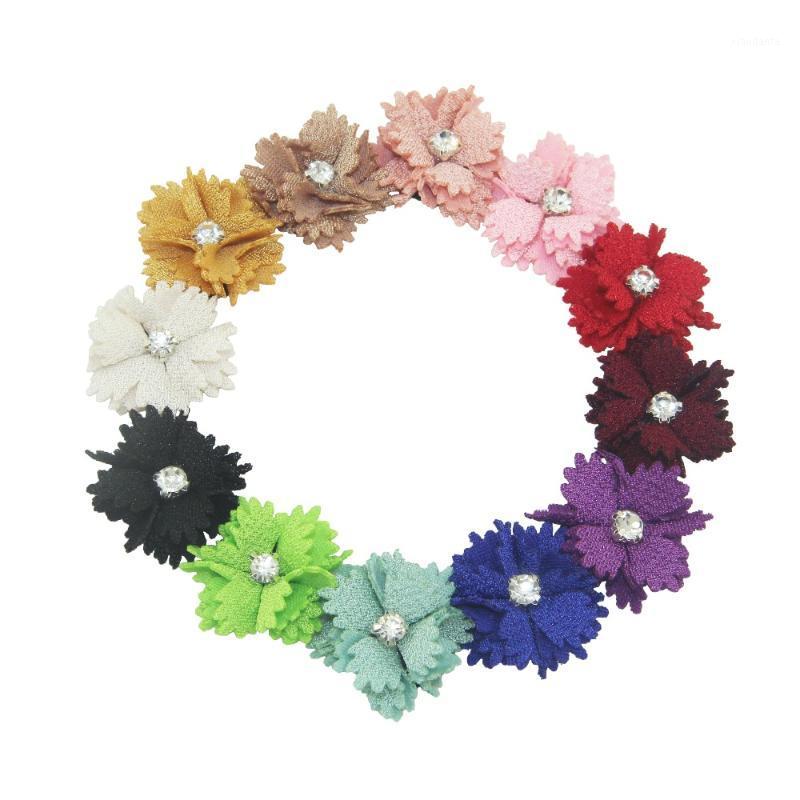 

12pcs/bag 3cm handmade artificial flower with rhinestone craft fabric flower women garment scarf DIY supplies decorations1, Beige