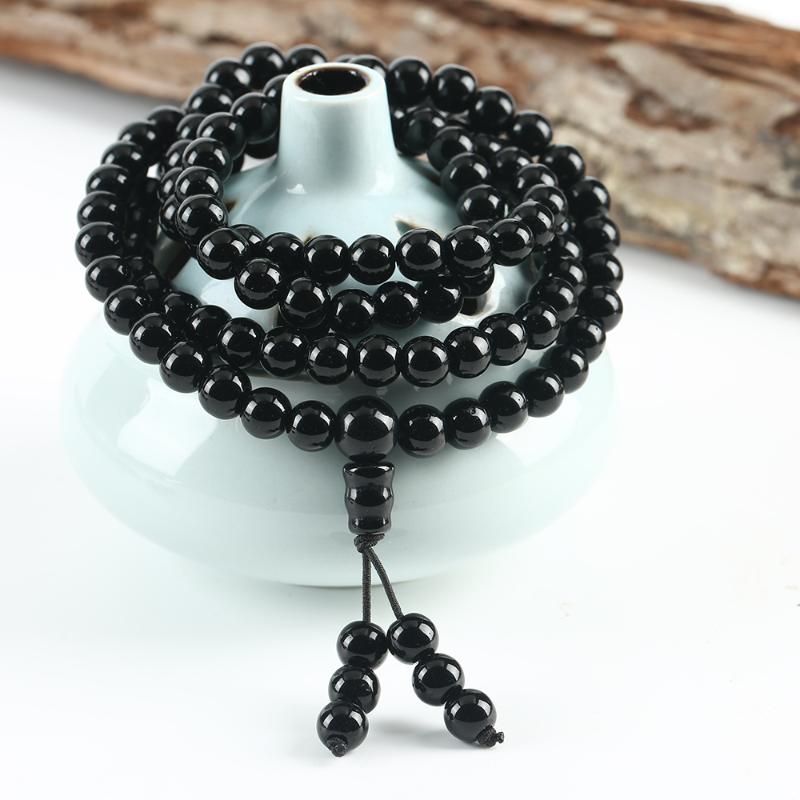 

Antique Charm Black Natural Sharply Obsidian 108 Beads Prayer Healing Mala Beads Bracelet For Men Women Jewelry 1291