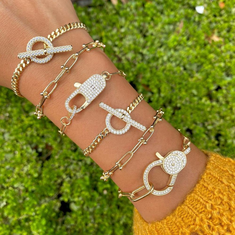 

New style Toggle Clasp 5mm cuban chain Bracelets For Women Girls Cz Paved Punk Charm Geometric Circle Bar Chain Necklace jewelry Wholesale