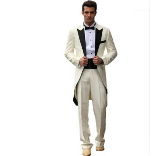 

men suits Long tails White Black Men Suit Groom Wedding Formal Tuxedos Suits Jacket Pants Custom Made1, Beige