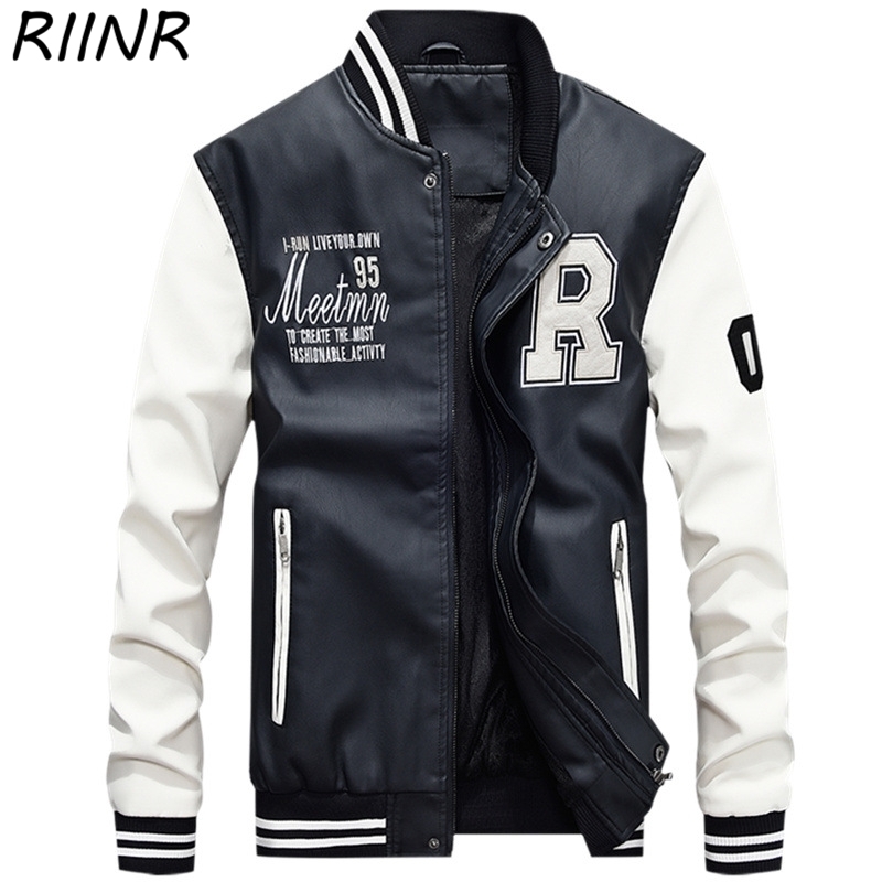 

RIINR Autumn And Winter New Men' Zipper Leather Clothing Fashion Trend Baseball Uniform Letter Printing PU Casual Jacket M-4XL 201119, Yellow