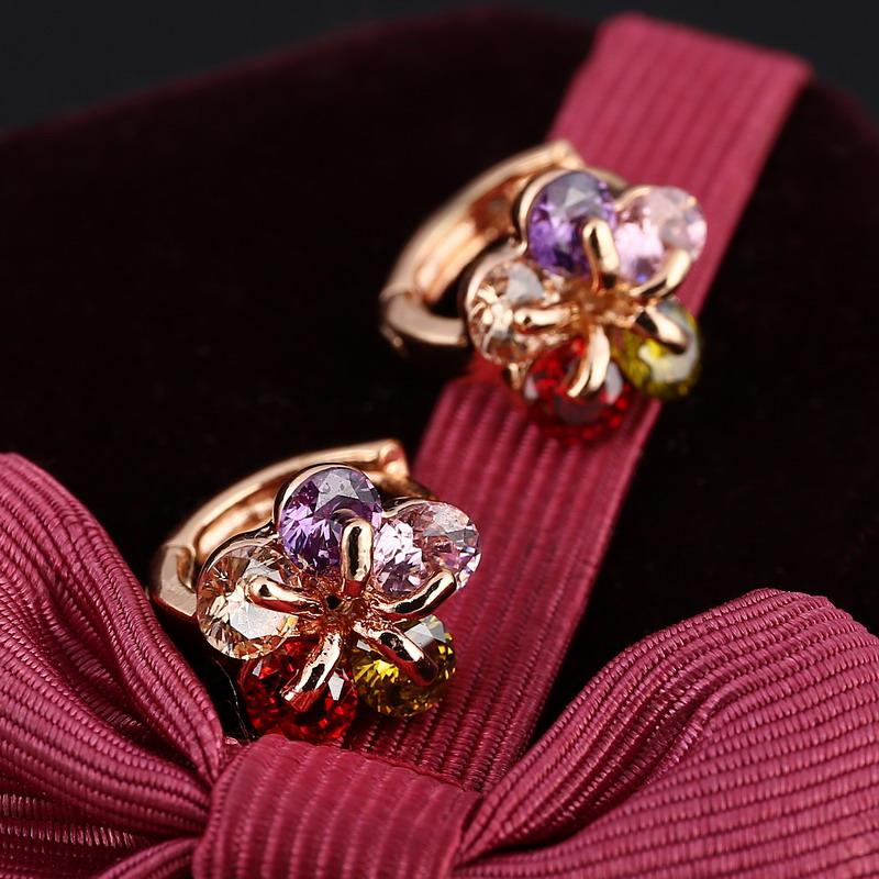 

MINHIN Gold Flower Design Earrings Multi Color Zircon Earrings Jewelry For Women Luxury Engagement